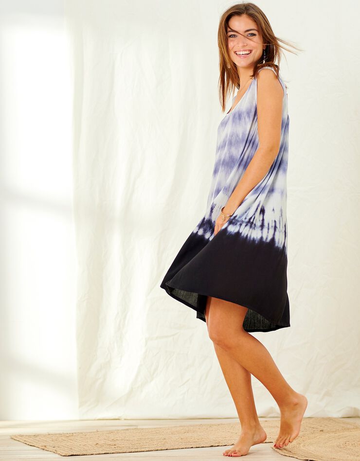 Robe sans manches imprimé tie-and-dye (bleu) Robe sans manches imprimé tie-and-dye (bleu)