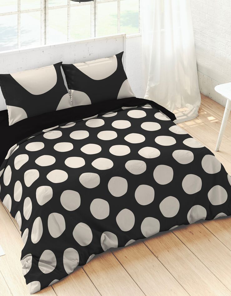Linge de lit pois coton (noir / écru)