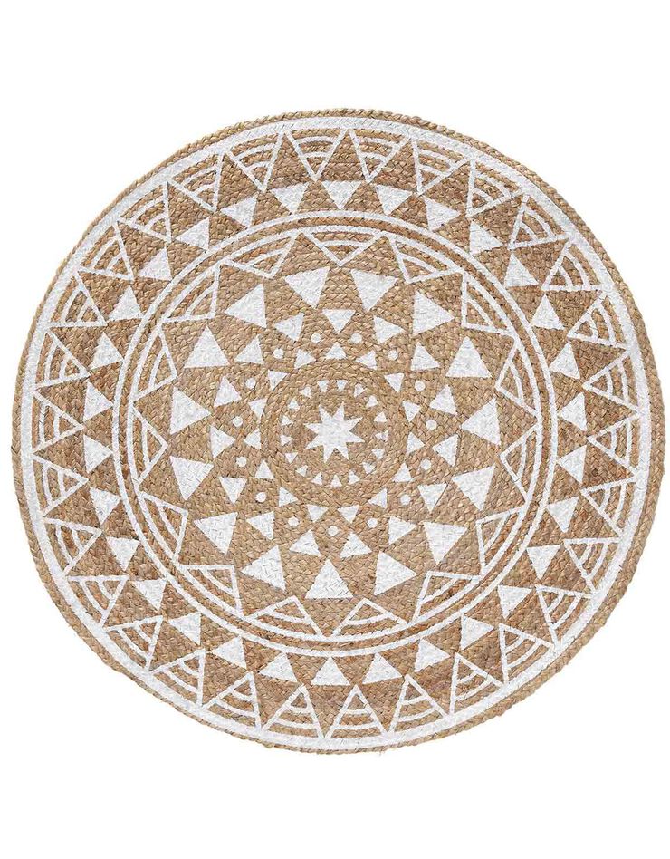 Tapis rond en jute imprimé blanc (blanc / naturel)