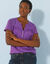 T-shirt col tunisien manches courtes, broderie anglaise (violet)