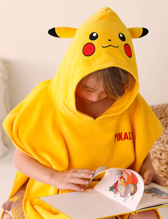 Poncho de bain enfant Pikachu éponge et velours coton - 280g/m2  (jaune)