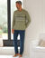 Pyjama long col V manches longues coton adouci (tilleul / marine)