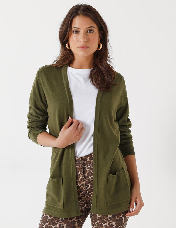 Gilet porter ouvert, maille toucher doux (kaki)