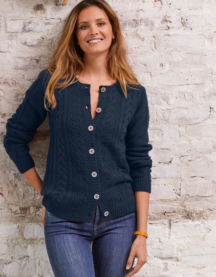 Cardigan femme boutonné torsadé toucher cachemire (marine) Cardigan femme boutonné torsadé toucher cachemire (marine)
