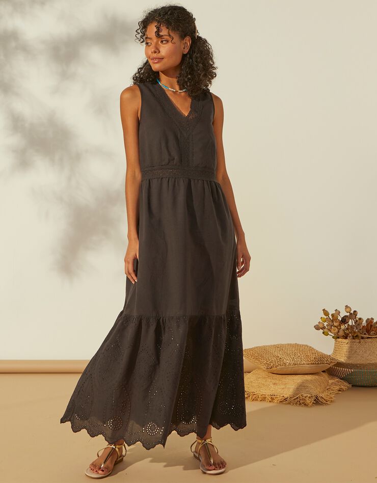 Robe longue, broderie anglaise (noir) Robe longue, broderie anglaise (noir)