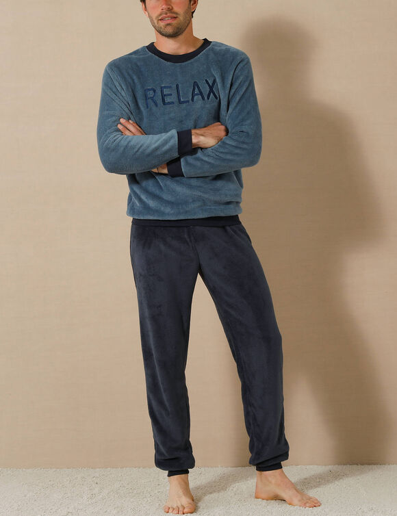 Pyjama "Relax" en maille polaire, toucher peluche (bleu / marine)