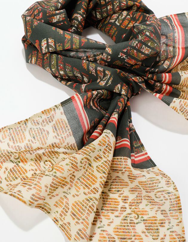 Foulard fabriqué en France imprimé graphique, 198 x 38 cm  - coton (rose)