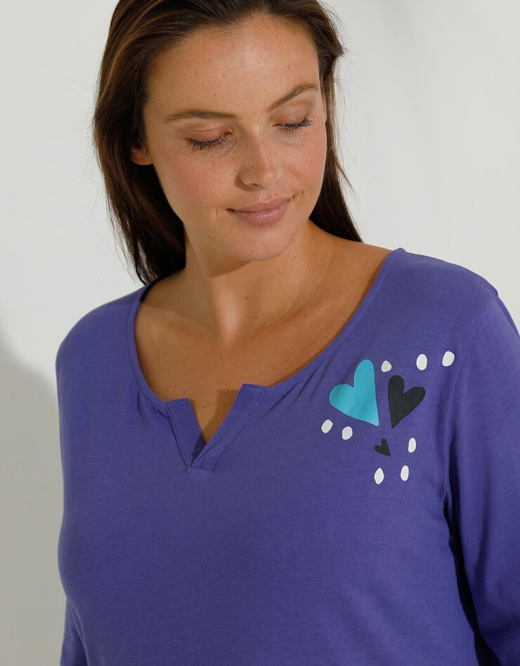 Pyjama legging coton imprimé coeur, violet / noir Blancheporte