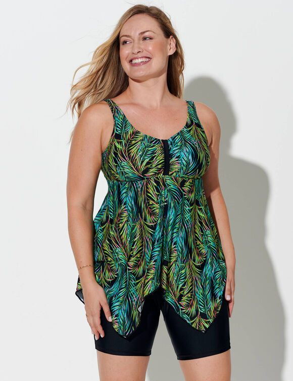 Haut de tankini imprim&eacute; asym&eacute;trique Cambuja (noir / vert)