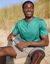T-shirt uni col tunisien (turquoise)