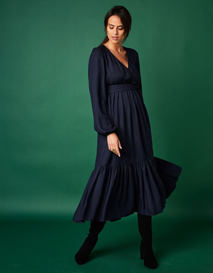 Robe longue fluide forme cache-coeur (marine)