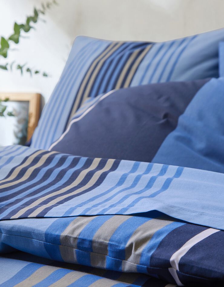 Linge de lit Détroit en coton imprimé rayures (marine)