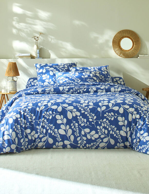 Linge de lit Chloé bicolore imprimé feuillage - en coton (bleu)