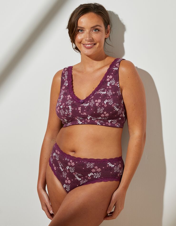 Culotte forme maxi en coton imprimé fleuri "Capella"- lot de 2 (prune) Culotte forme maxi en coton imprimé fleuri "Capella"- lot de 2 (prune)