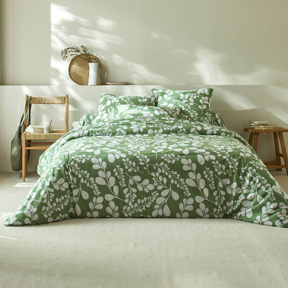 Linge de lit Chloé bicolore imprimé feuillage - en coton (vert)