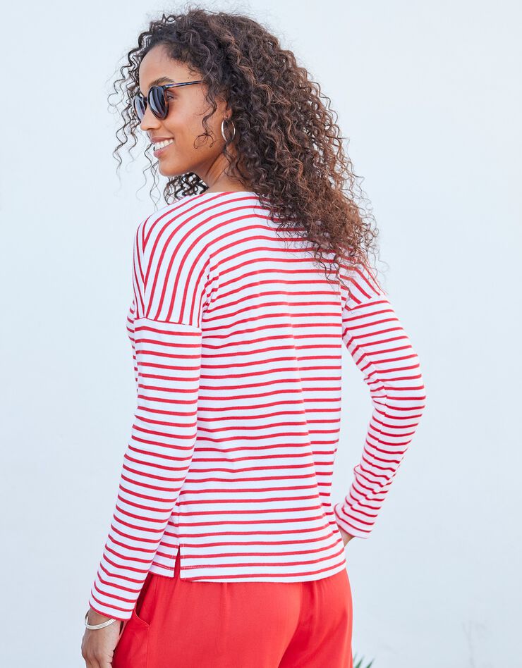 Tee-shirt marinière col bateau (blanc / rouge)