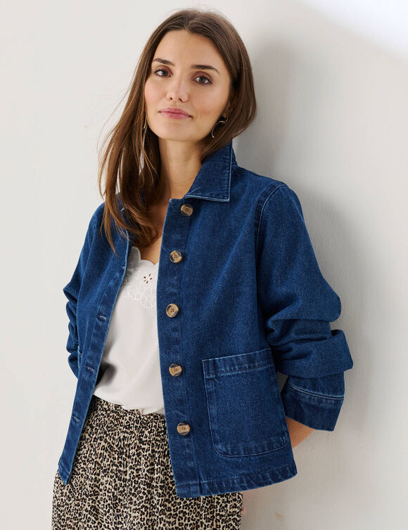 Veste en jean boutonn&eacute;e, style worker (stone)