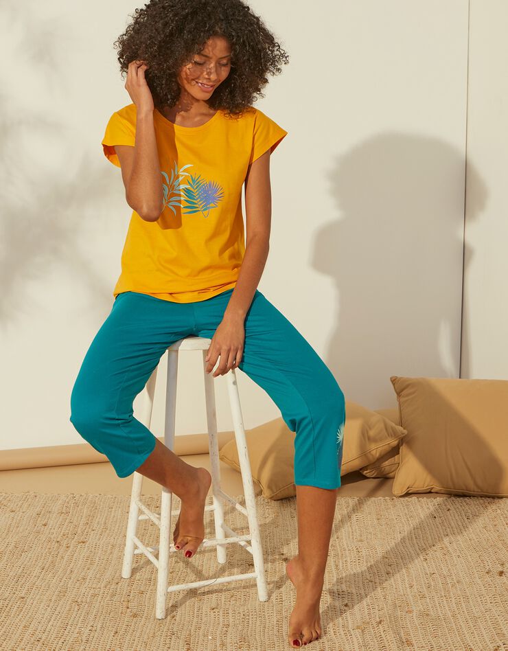 Tee-shirt de pyjama en coton manches courtes - uni tropical (safran)