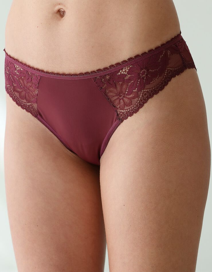 Culotte forme tanga microfibre et dentelle stretch - lot de 2 (aubergine) Culotte forme tanga microfibre et dentelle stretch - lot de 2 (aubergine)