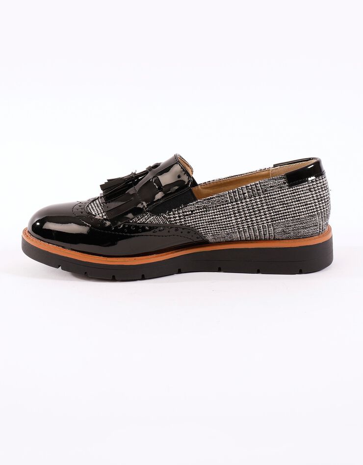 Slippers compensées à franges et pompons - carreaux/gris (noir / gris) Slippers compensées à franges et pompons - carreaux/gris (noir / gris)
