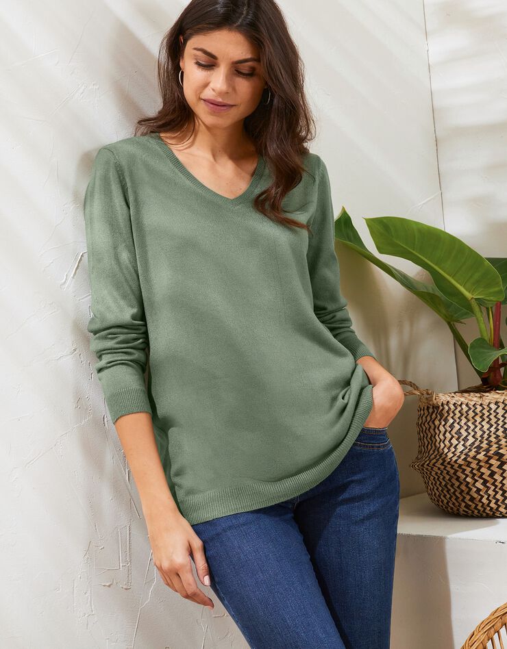 Pull col V toucher cachemire (kaki) Pull col V toucher cachemire (kaki)