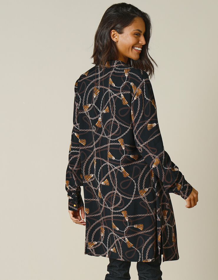 Tunique longue imprimé foulard (noir / caramel)