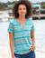T-shirt rayé col tunisien, manches courtes (céladon / corail)