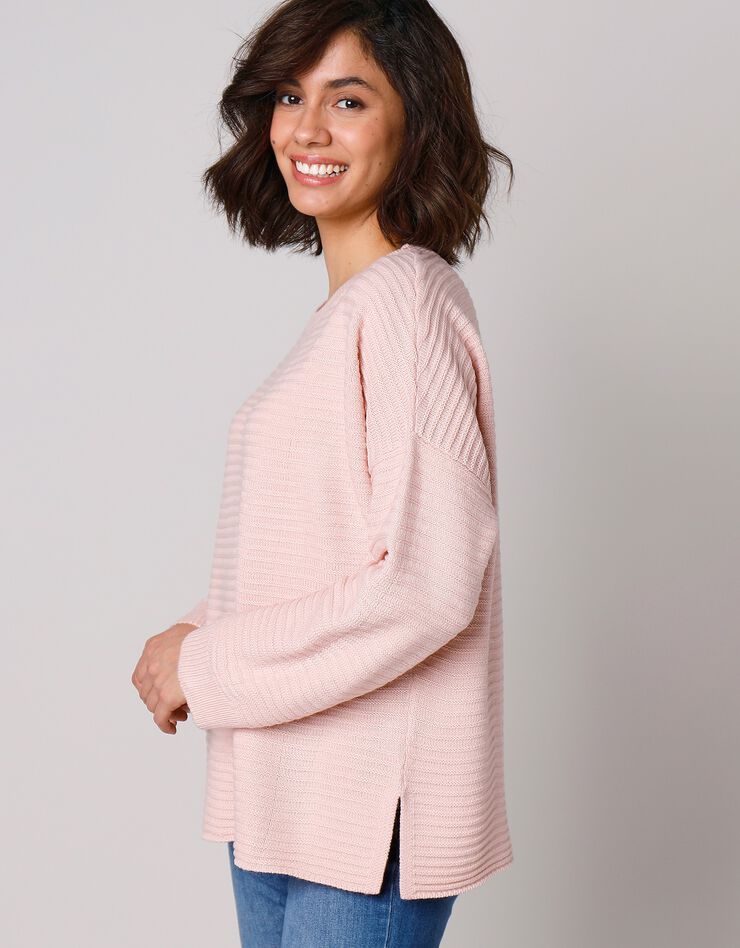 Pull loose maille fantaisie effet rayures (rose poudré) Pull loose maille fantaisie effet rayures (rose poudré)
