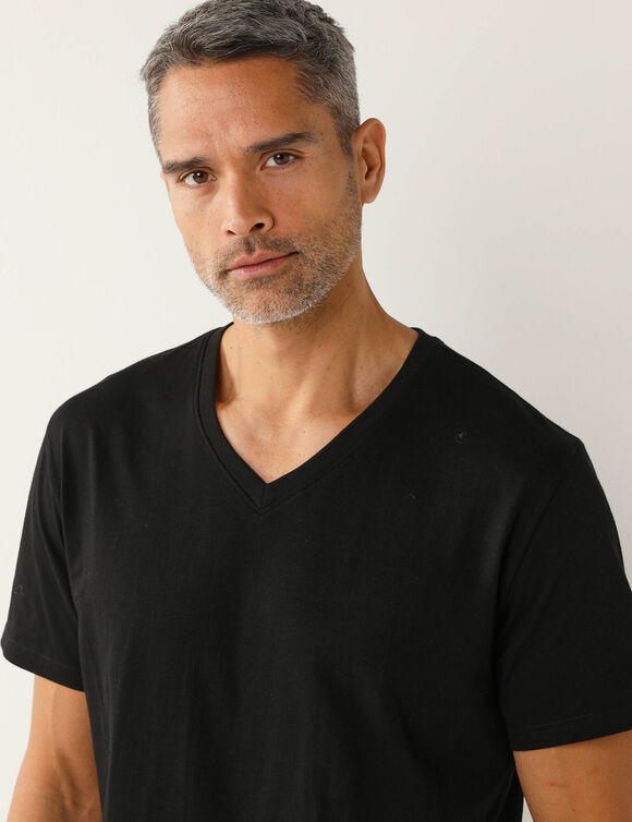 Tee-shirt col V manches courtes - lot de 3 (noir)