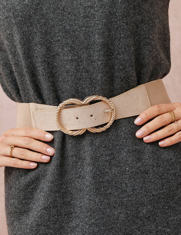 Ceinture &eacute;lastiqu&eacute;e double boucle (beige)