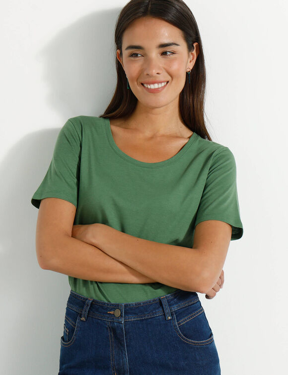 T-shirt col rond manches courtes (vert mousse)