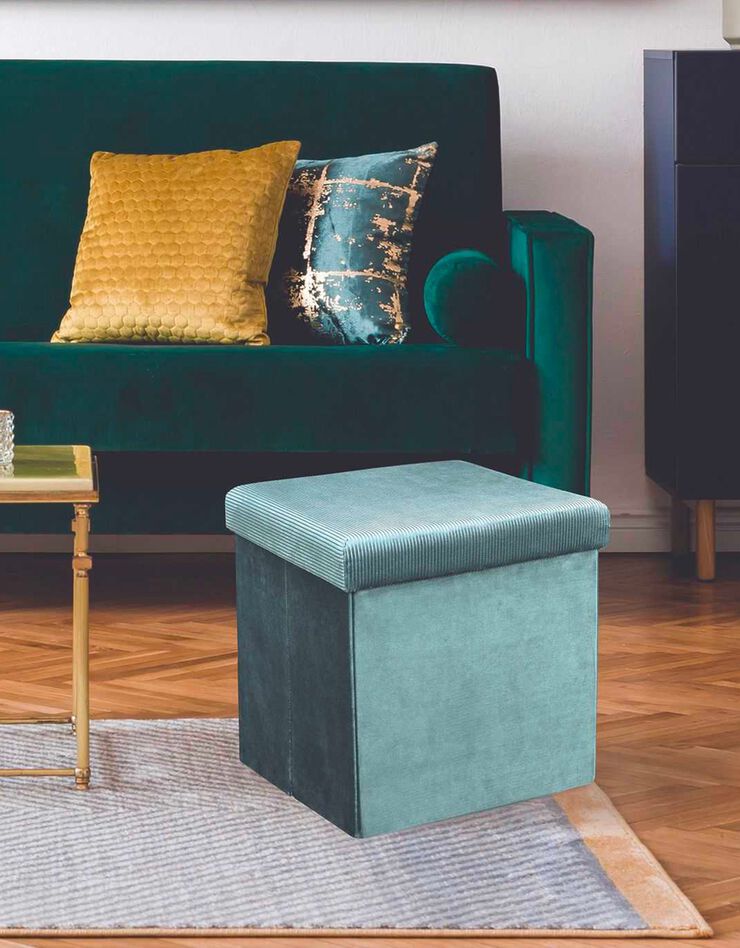 Coffre-pouf pliable - revêtement velours côtelé (bleu)