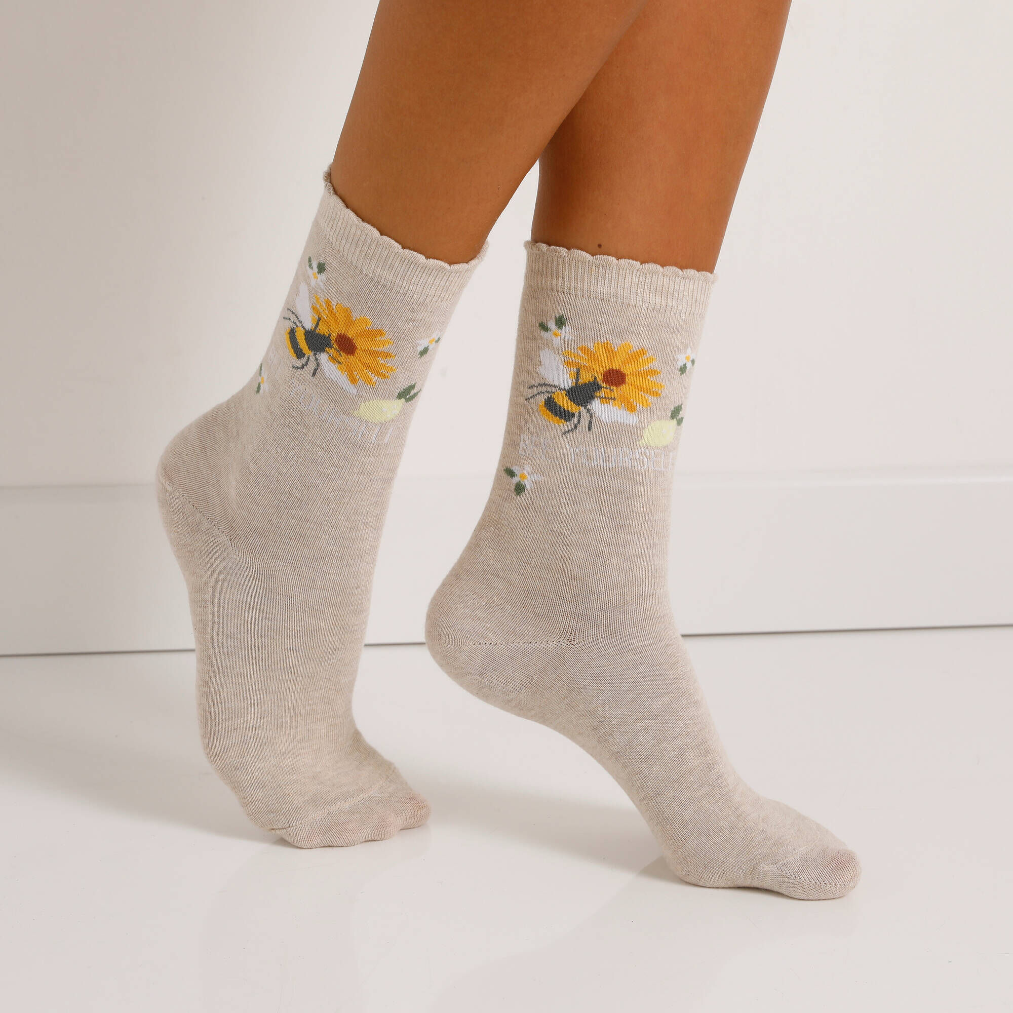 Lot 2 Paires Chaussettes Mi-mollet 'Sauvez Les Abeilles' - Taille 36-41, 100% Coton, Neuves Avec étiquettes