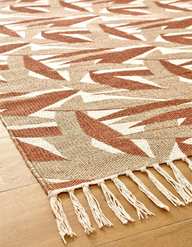 Tapis tissé grand format imprimé jungle - rectangulaire (écru / terracotta)