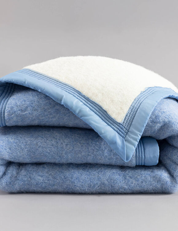 Couverture bicolore pure laine 600 g/m&sup2; (bleu jean)