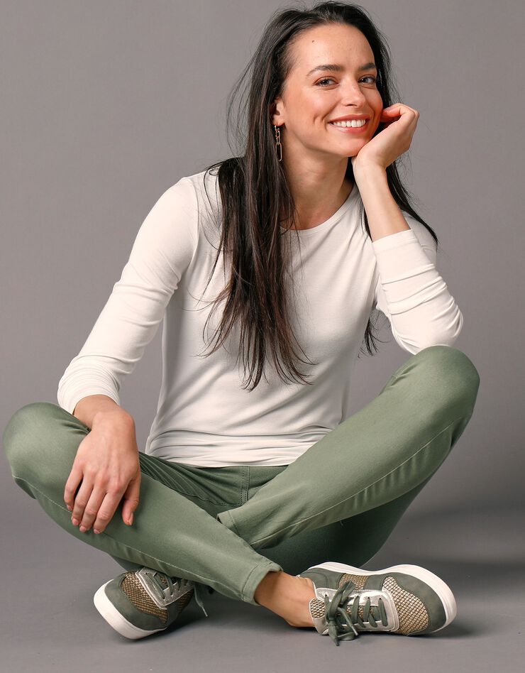 Tee-shirt uni col rond viscose stretch (blanc cassé) Tee-shirt uni col rond viscose stretch (blanc cassé)