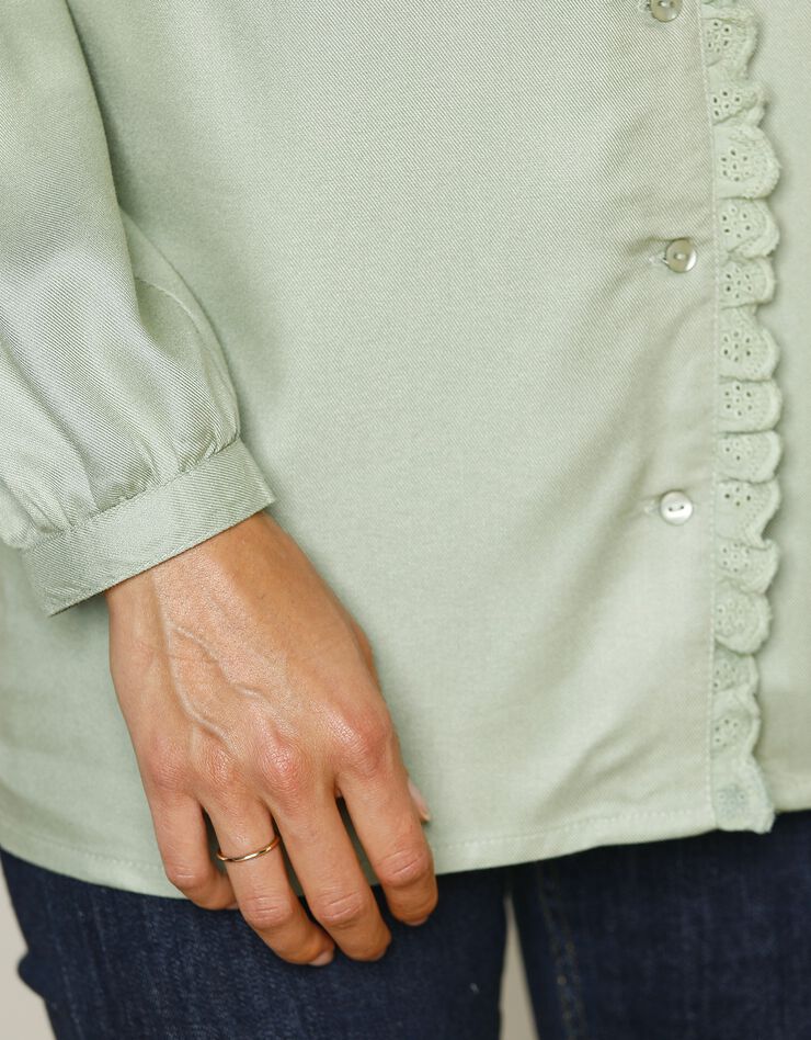 Blouse boutonnée twill et macramé (vert amande) Blouse boutonnée twill et macramé (vert amande)
