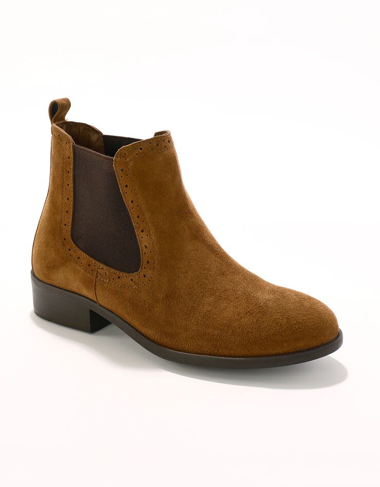 Boots élastiquées perforées Chelsea en croûte de cuir (beige) Boots élastiquées perforées Chelsea en croûte de cuir (beige)