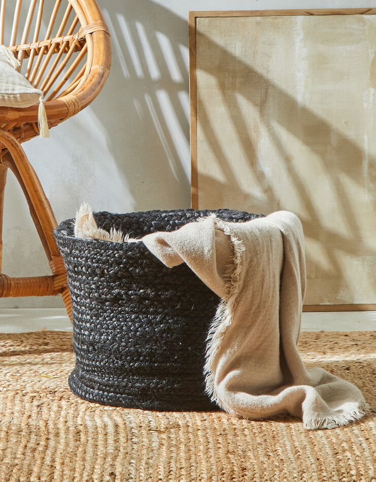 Panier pliable jute tressé noir (noir) Panier pliable jute tressé noir (noir)