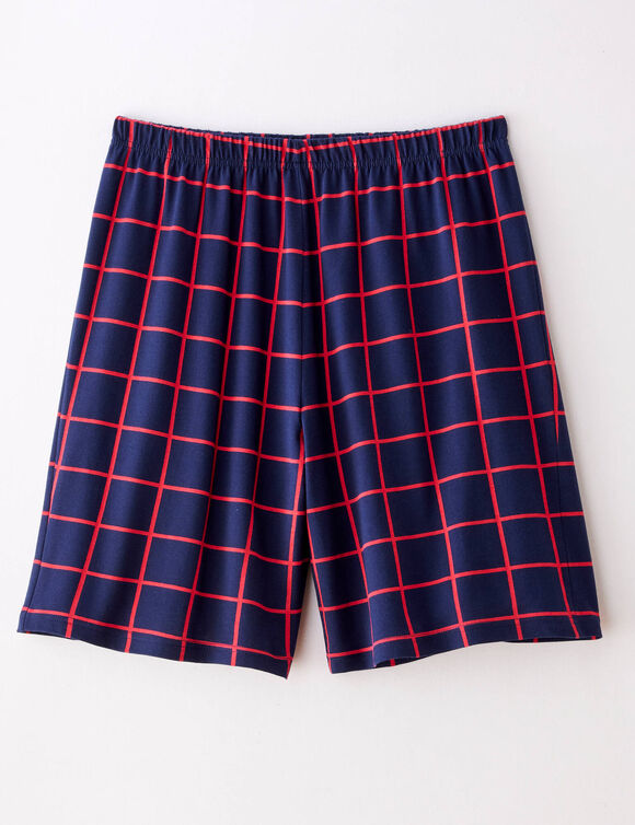 Short pyjama coton imprim&eacute; carreaux (marine / rouge)