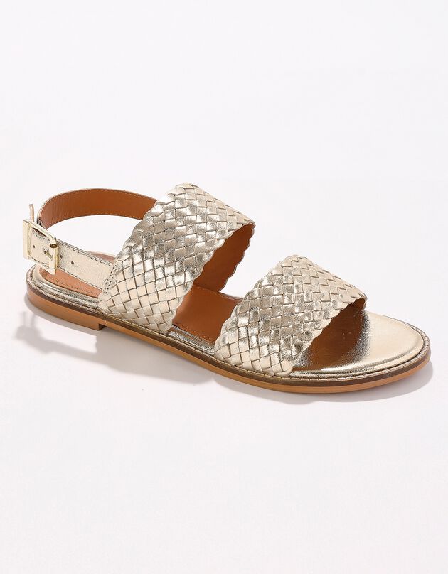 Sandales plates en cuir tressé  (doré)