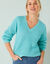 Pull tunique col V, maille anglaise (turquoise)