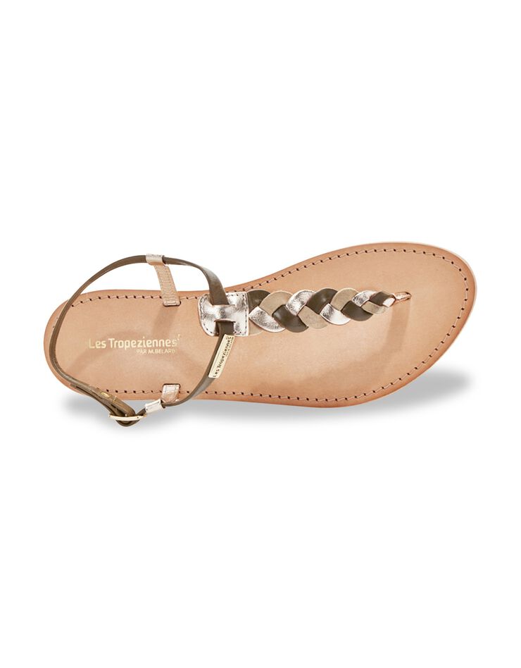 Sandales plates entre-doigt en cuir tressé Hodin (kaki)