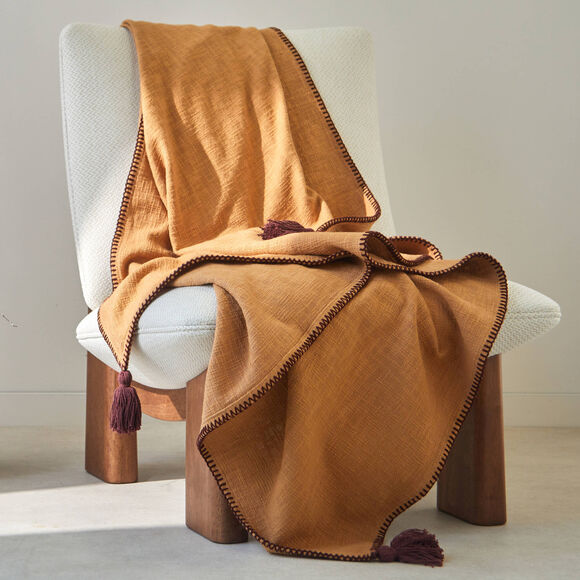 Plaid uni coton textur&eacute; (caramel)