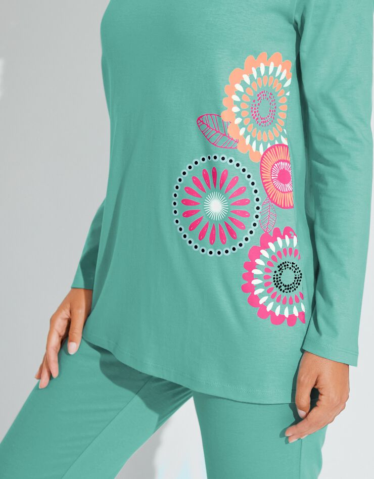 Pyjama manches longues imprimé rosaces - coton (lagon) Pyjama manches longues imprimé rosaces - coton (lagon)