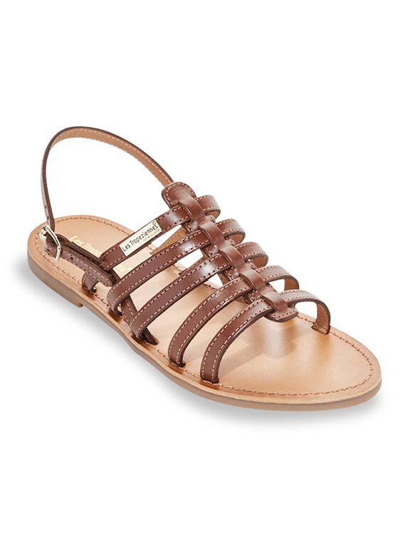 Sandales plates en cuir Hikano (marron)