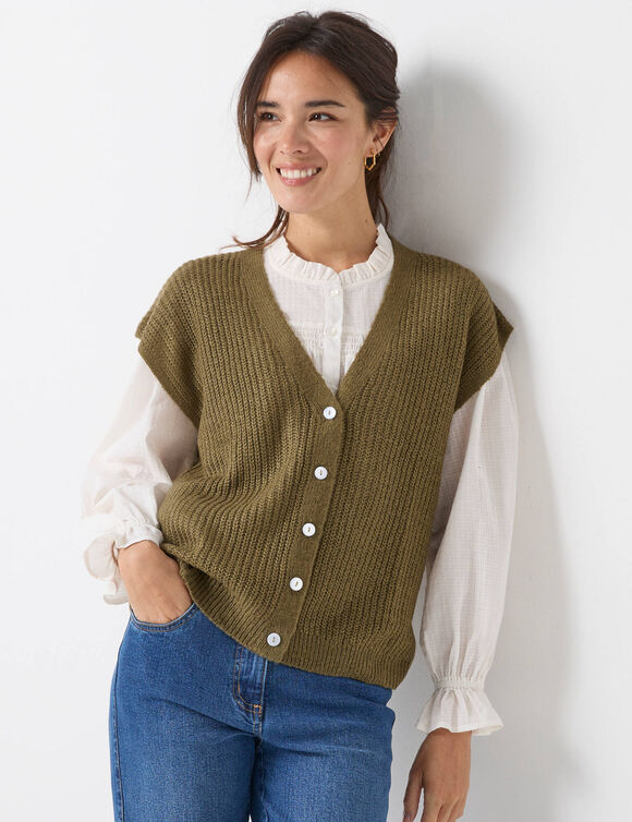 Gilet boutonné sans manches, maille anglaise (bronze)