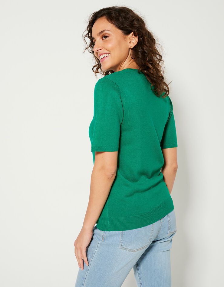 Pull uni manches courtes toucher cachemire (vert pomme) Pull uni manches courtes toucher cachemire (vert pomme)