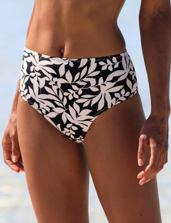 Bas de maillot de bain taille haute imprim&eacute; Linao (noir / &eacute;cru)