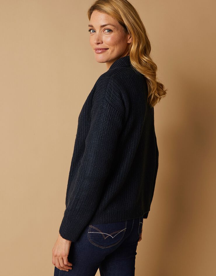 Cardigan boutonné, maille anglaise toucher mohair (marine) Cardigan boutonné, maille anglaise toucher mohair (marine)
